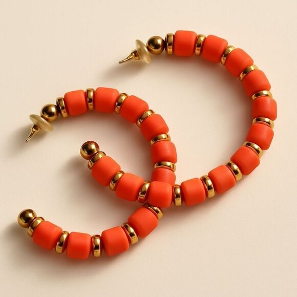 No.3 Orange Beaded Hoop Earrings NWT - Picture 2 of 4